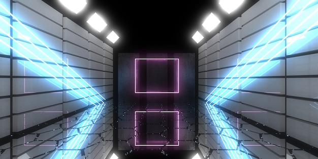Sfondo astratto 3D con luci al neon. tunnel al neon. .costruzione spaziale . .3d illustrazione33