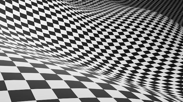 Sfondo astratto a scacchi quadrati in bianco e nero illusione ottica background.3d rendering