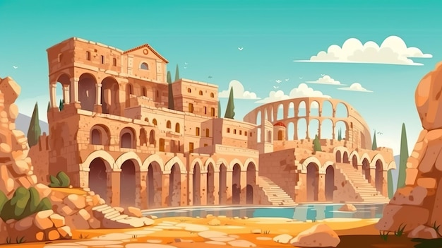 Sfondo astratto Architettura romana Un'illustrazione accattivante che dà vita alla ricca storia dell'architettura romana splendidamente integrata in uno straordinario design di banner IA generativa