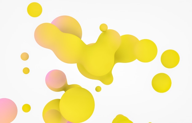 Sfondo astratto arte 3d. Macchie di liquidi galleggianti olografici, bolle di sapone