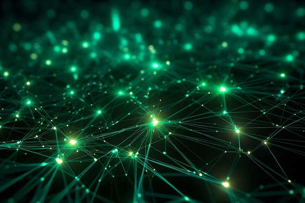 Sfondo astratto collegato punto e linea per la tecnologia informatica futuristica Connessione di rete con intelligenza artificiale generativa verde brillante