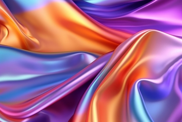 Sfondo astratto con 3D Wave Bright Gold e Purple Gradient Silk Fabric Generative AI