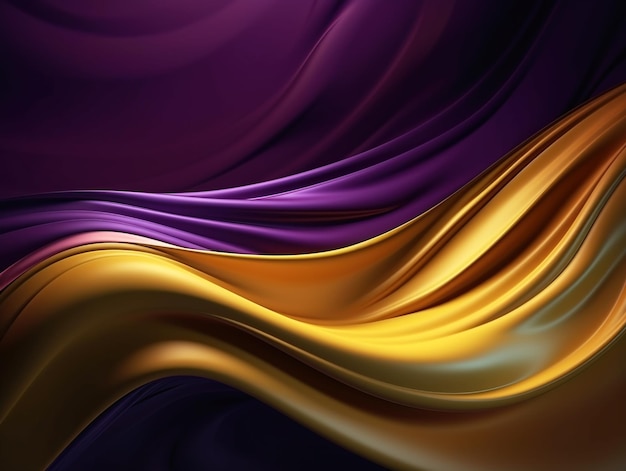 Sfondo astratto con 3D Wave Bright Gold e Purple Gradient Silk Fabric Generative AI