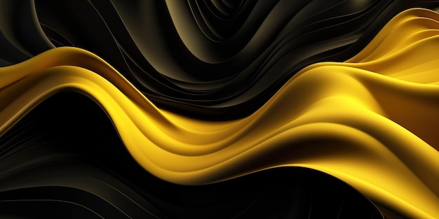 Sfondo astratto con 3D Wave tessuto di seta sfumato nero e giallo Ai generativo