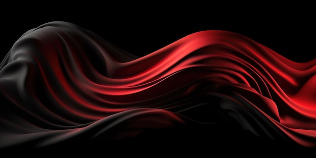 Sfondo astratto con 3D Wave tessuto di seta sfumato nero e rosso Ai generativo