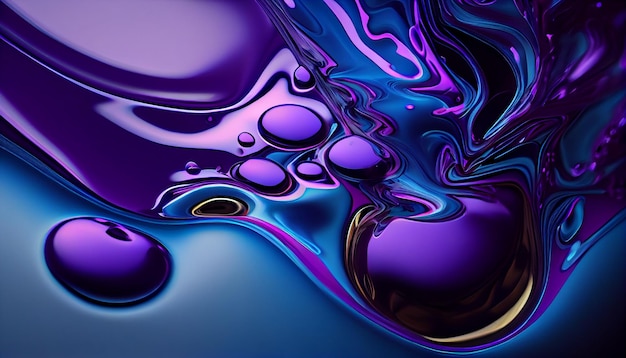 Sfondo astratto con liquido blu e viola e bubblegenerative ai