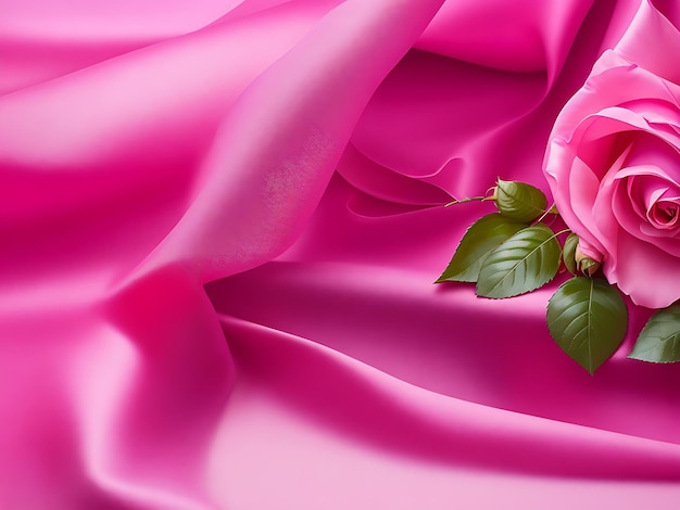 sfondo astratto con panno di seta rosa e boccioli di rosa ai generativa