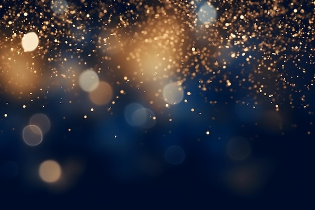 sfondo astratto con particelle blu scuro e oro Natale Luce dorata risplendere le particelle bokeh o