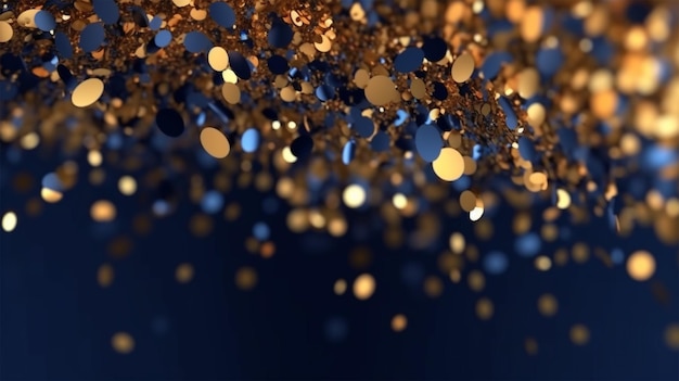 sfondo astratto con particelle blu scuro e oro Particelle di luce dorata di Natale ai generativa