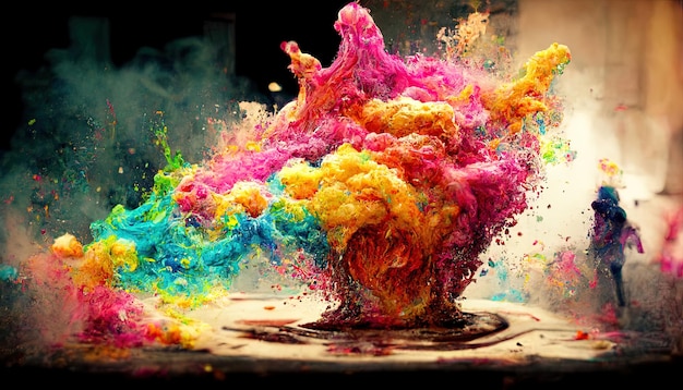 Sfondo astratto con un'esplosione di colori esplosione di colori arcobaleno di vernice Generativo Ai