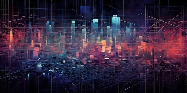 sfondo astratto da blu a rosa con una griglia di rete e particelle collegate concetto tecnologico