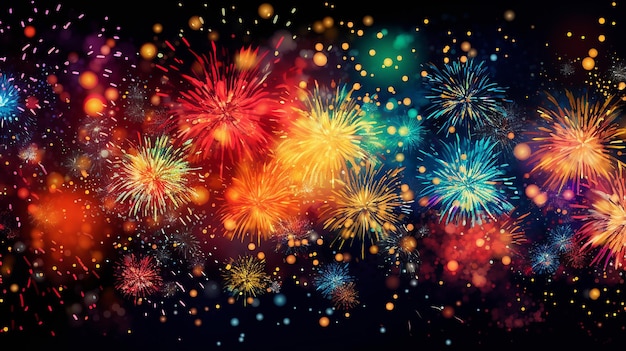 Sfondo astratto del nuovo anno con fuochi d'artificio colorati IA generativa
