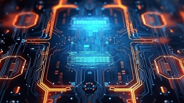 Sfondo astratto della tecnologia del circuito elettronico in un'immagine bidimensionale GENERARE AI