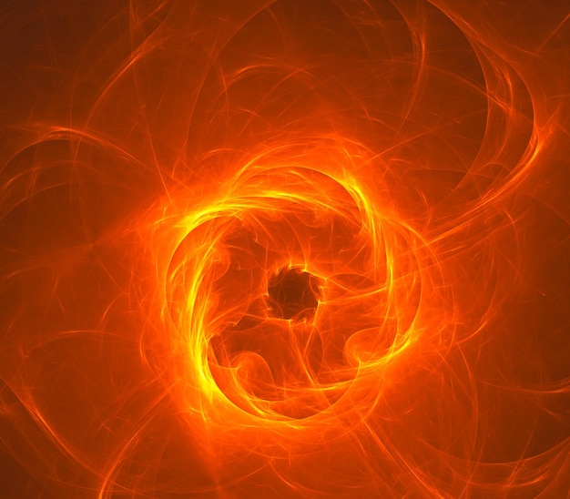 Sfondo astratto di arte frattale suggestivo di fiamme di fuoco e tema del fuoco a spirale dell'onda calda