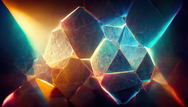Sfondo astratto di cristalli magici luminosi colorati realistici Illustrazione 3D di carta da parati di lusso