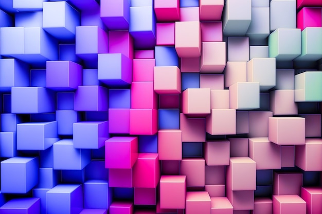 Sfondo astratto di cubo blocchi parete design impilabile colore pastello al neon