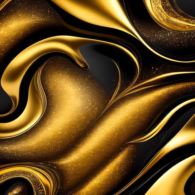 Sfondo astratto di curva liscia di colore oro e nero e scintilla arte generativa di AI