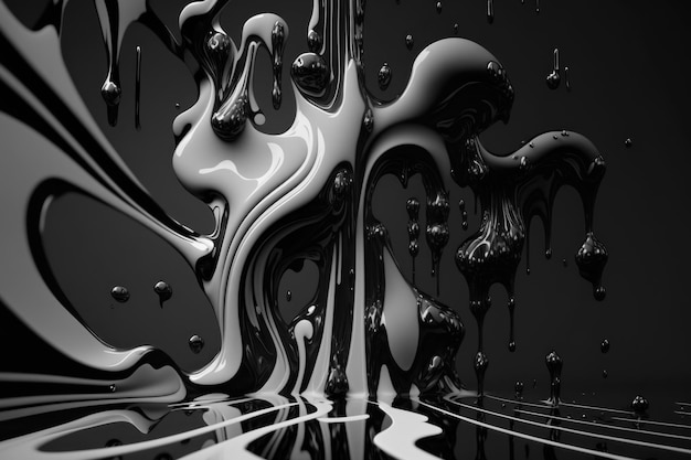 Sfondo astratto di gocce di liquido bianco e nero nella generazione di AI in stile 3d