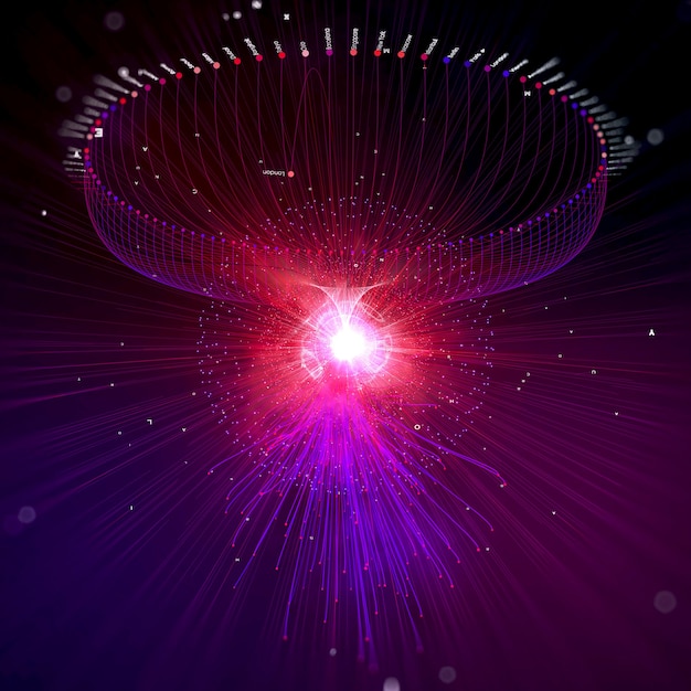 Sfondo astratto di grandi dati di infografica di dati visivi con punti e linee al neon