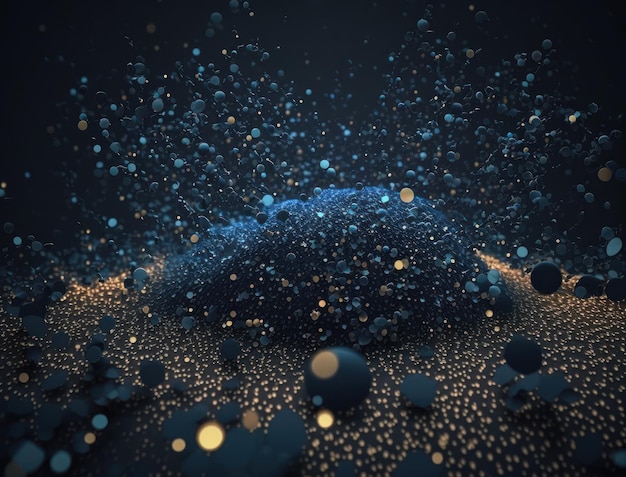 Sfondo astratto di particelle blu scuro e bagliore Sfondo bokeh sfocato con particelle scintillanti e glitter creati con la tecnologia generativa AI