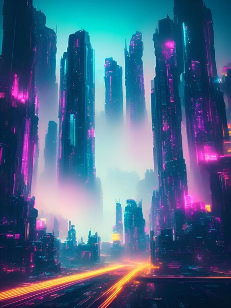 Sfondo astratto futuristico della città cyberpunk Arte dell'illustrazione ai generativa cinematografica