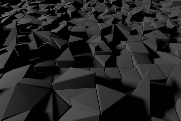 Sfondo astratto futuristico low poly da triangoli neri. Rendering 3D nero minimalista.