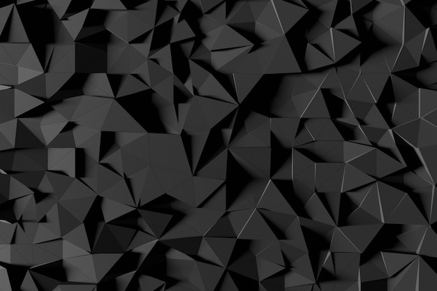 Sfondo astratto futuristico low poly da triangoli neri. Rendering 3D nero minimalista.