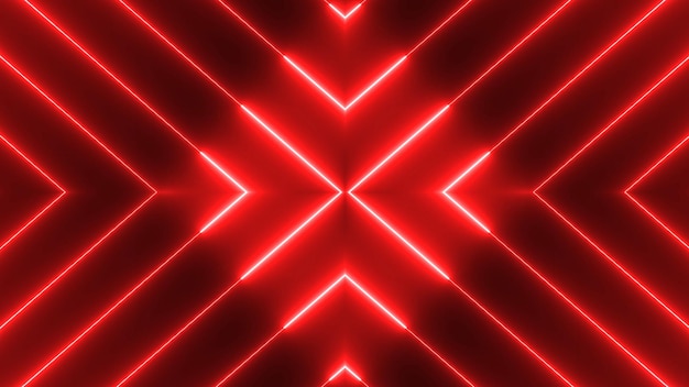 Sfondo astratto geometrico con luce al neon incandescente di colore rosso