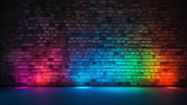 Sfondo astratto muro di mattoni con luce al neon Generativo ai