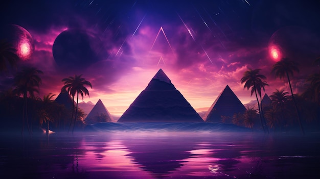 Sfondo astratto onda synth con piramidi