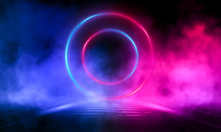 Sfondo astratto scuro con un cerchio al neon al centro