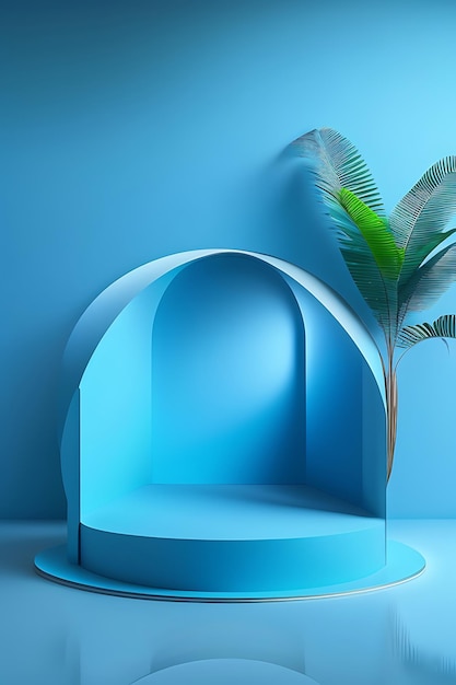 Sfondo astratto studio blu per la presentazione del prodotto Stanza 3d vuota con ombre di foglie di palma