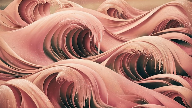 sfondo astratto surreale con onde rosa in un motivo pittorico artistico onde di curve di vernice con la consistenza di crema o gel acrilico sfondo moderno originale illustrazione AI