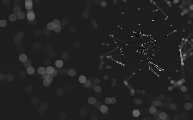 Sfondo astratto. Tecnologia delle molecole con forme poligonali, punti e linee di collegamento. Struttura di connessione. Visualizzazione di grandi dati.