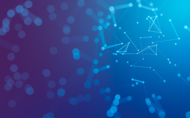 Sfondo astratto. Tecnologia delle molecole con forme poligonali, punti e linee di collegamento. Struttura di connessione. Visualizzazione di grandi dati.