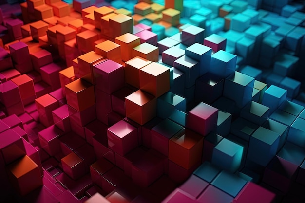 Sfondo astratto vibrante e dinamico composto da cubi colorati IA generativa