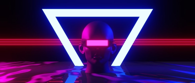 Sfondo astratto videogioco di eSports scifi gaming cyberpunk vr simulazione di realtà virtuale e scena metaverse stand piedistallo fase 3d illustrazione rendering futuristico neon glow room