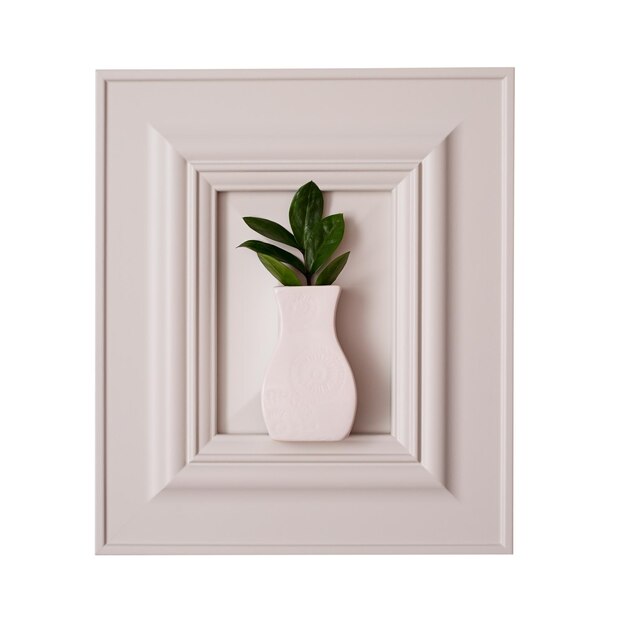 Sfondo autunnale astratto - una cornice decorativa e un vaso bianco con una pianta verde.