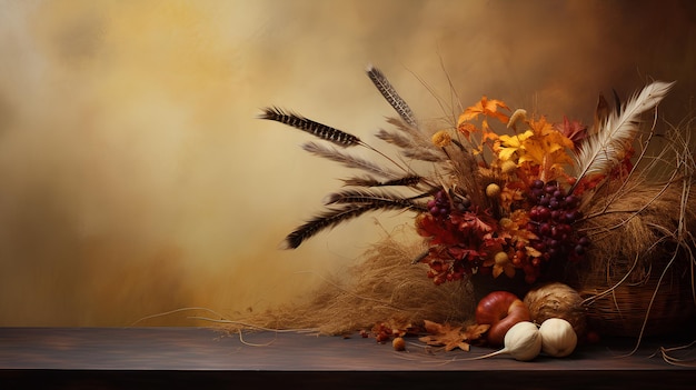 sfondo autunnale con foglie gialle e bacche