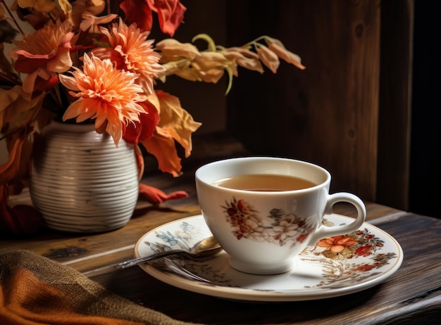 Sfondo autunnale con una tazza di caffè