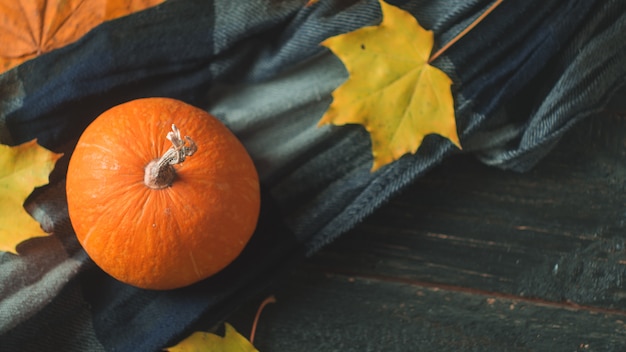 Sfondo autunno con foglie secche e zucche per il ringraziamento