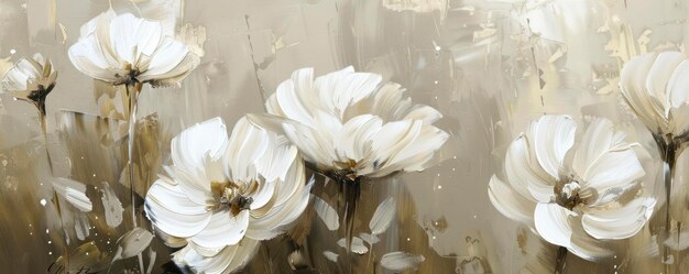 sfondo beige con pittura di fiori bianchi astratti