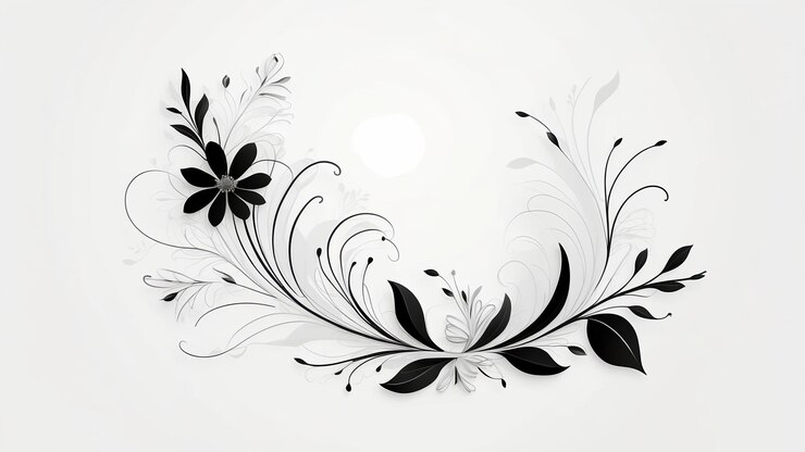 Foto sfondo bianco con elementi di design floreale confine floreale astratto in bianco e nero
