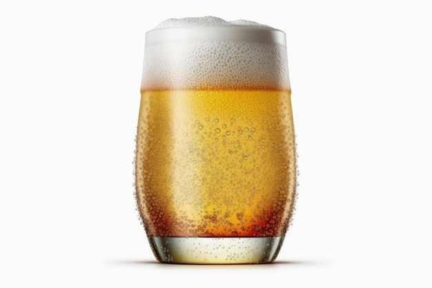 Sfondo bianco con un bicchiere smerigliato di birra leggera Il percorso di ritaglio è incluso nel file