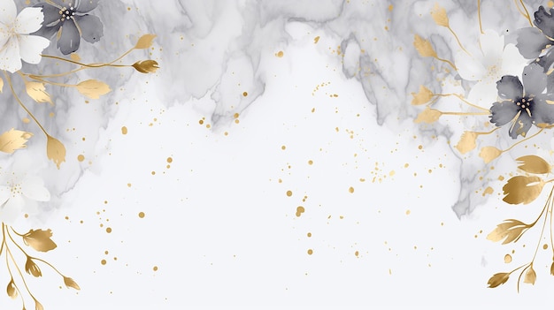 Sfondo bianco cremoso dell'acquerello con elementi di spruzzi d'oro con motivo in marmo