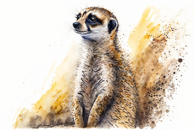 Sfondo bianco dell'illustrazione del meerkat dell'acquerello AI generativa