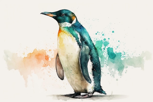 Sfondo bianco dell'illustrazione del pinguino dell'acquerello AI generativa