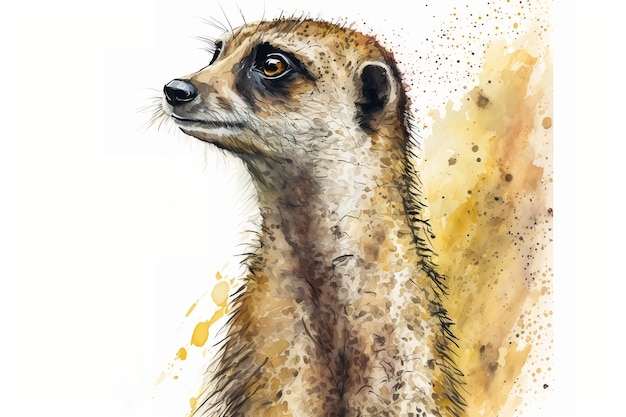 Sfondo bianco dell'illustrazione del suricato dell'acquerello AI generativa