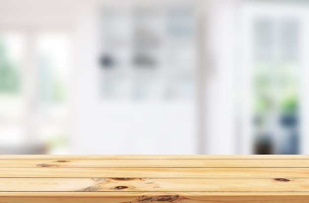sfondo bianco della cucina con sfondo di visualizzazione del prodotto da tavolo in legno liscio
