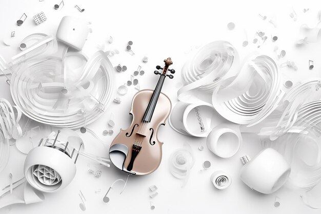 sfondo bianco stile musicale tema strumenti musicali astratti mockup 3D AI generativa